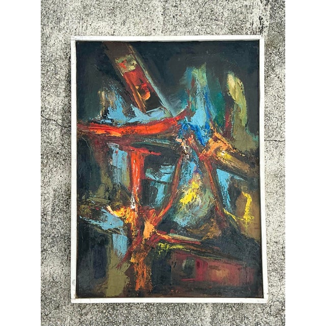This powerful original abstract expressionist painting on canvas is a visceral celebration of movement, color, and...