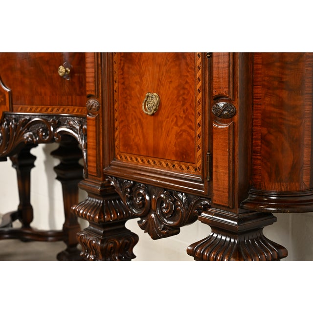 Antique Victorian Renaissance Revival Carved Mahogany Inlaid Marquetry Sideboard by Rockford Furniture, Circa 1920s For Sale - Image 11 of 18