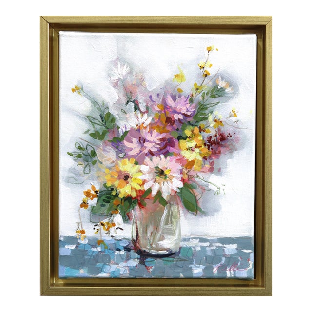 That One Vintage Tablecloth - Abstract Floral Still Life Mixed Media Original Artwork by Kellie Newsome For Sale