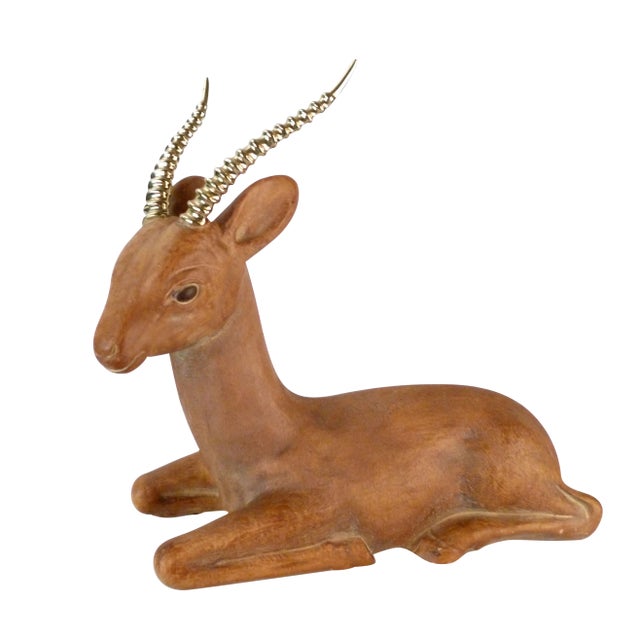 Ceramic Deer With Brass Horns For Sale