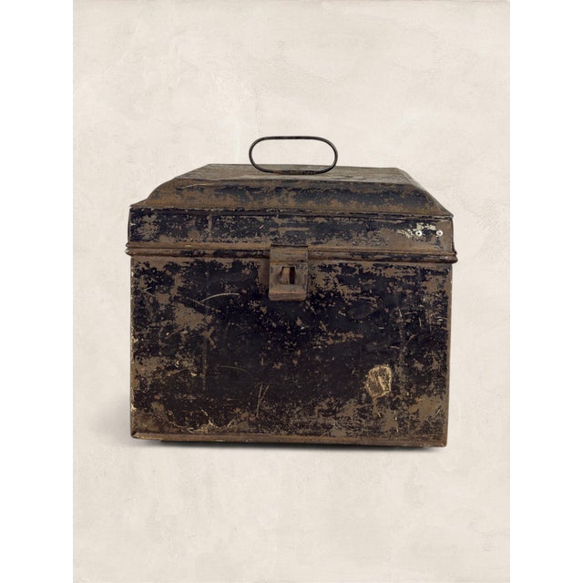 1920s Antique English Small Black Metal Box For Sale - Image 5 of 7