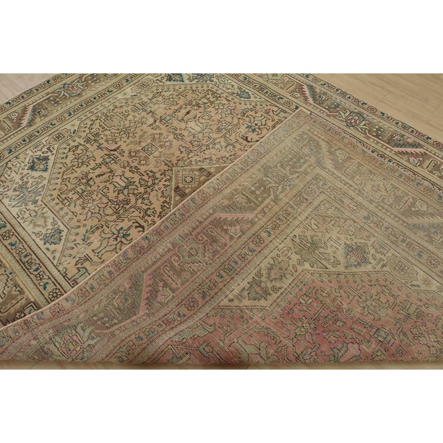 Tabriz Rug 7’9” X 10’11” Pink Wool Vintage Distressed Hand-Knotted Carpet For Sale - Image 14 of 15