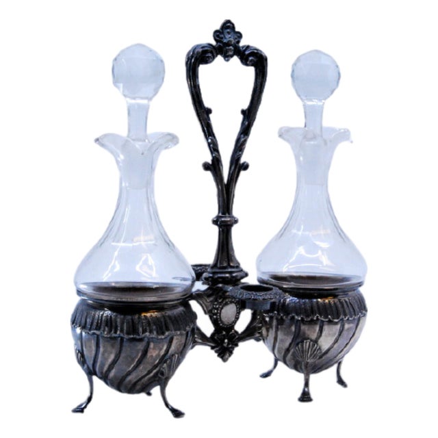 Cut Glass Silver Cruet, Set of 3 For Sale