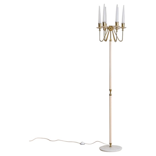 1953 Italian Brass + Opaline Glass Floor Lamp by Angelo Lelii for Arredoluce For Sale - Image 9 of 13