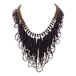 20th Century Art Deco Gold-Plated Collar in Azabache and Crystals, 1930s For Sale
