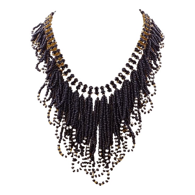 20th Century Art Deco Gold-Plated Collar in Azabache and Crystals, 1930s For Sale