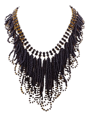 20th Century Art Deco Gold-Plated Collar in Azabache and Crystals, 1930s