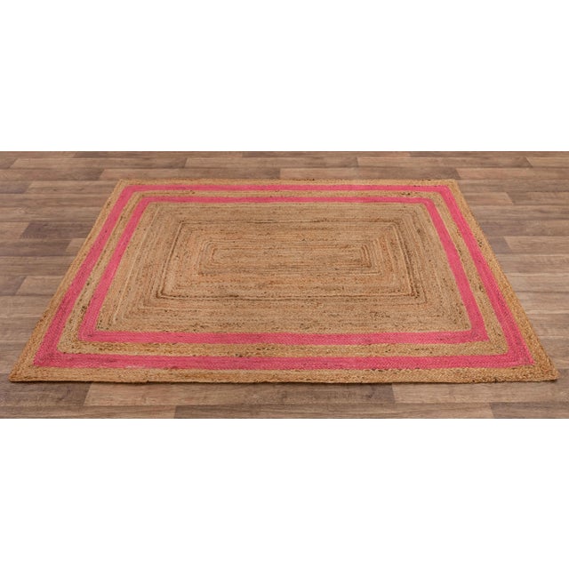 Pink 5'x8' Pink Border Rectangle Jute Handmade Rug For Sale - Image 8 of 11