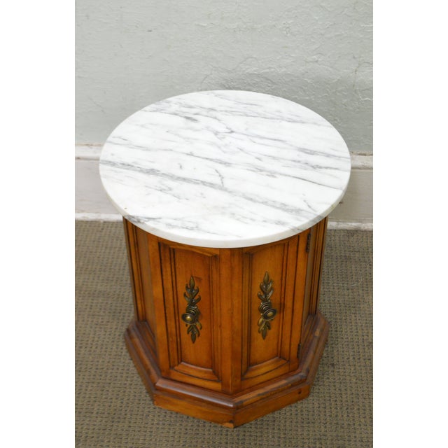 Vintage Pair of Round Marble Top Cylinder Cabinet End ...