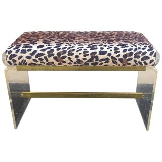 Mid-Century Lucite Bench/Stool with Leopard Seat For Sale
