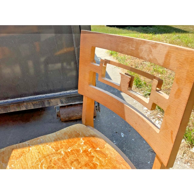 1970s VTG Solid Wood Asian Motif Table and 6 Chairs With Orig Upholstery For Sale - Image 5 of 6
