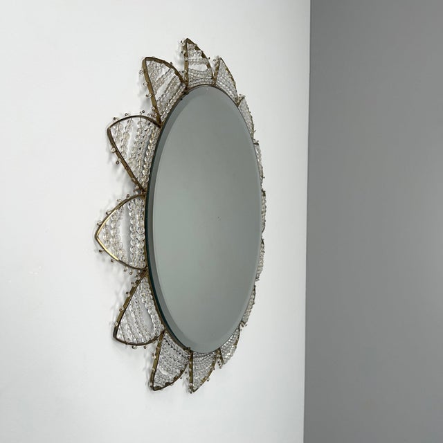Round Wall Mirror with Brass Spikes and Glass Ball Decoration, Germany, 1950s, in Very Good conditions. Designed 1950 to 1959