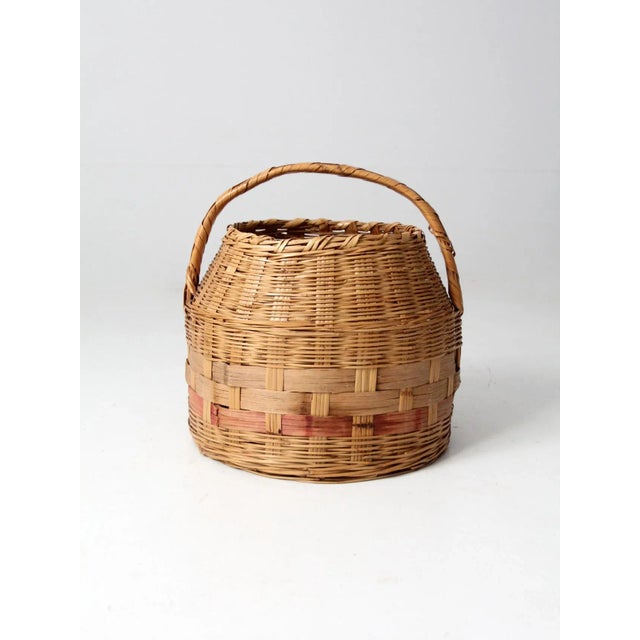 Wood Antique Woven Carrying Basket For Sale - Image 7 of 11
