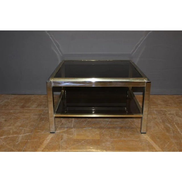 Brass & Chrome Square Coffee Table, 1970s For Sale - Image 11 of 13
