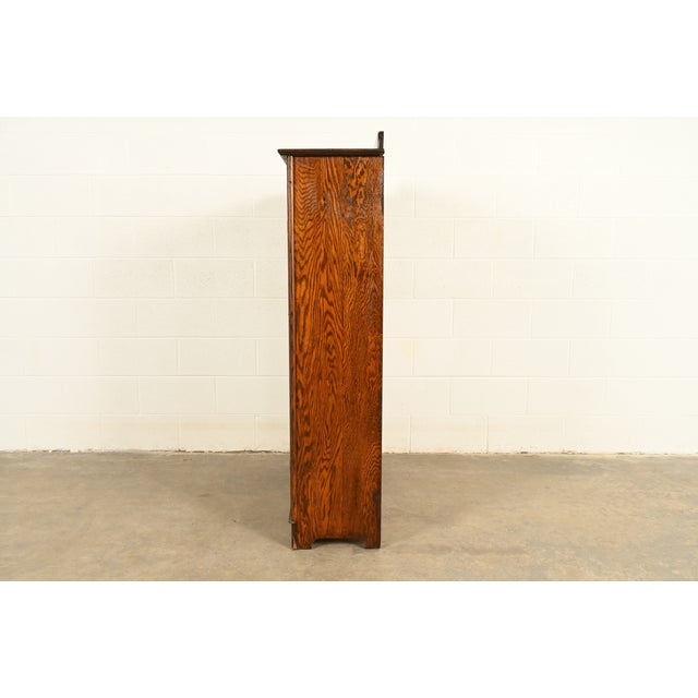 Antique Mission Oak Arts & Crafts Glass Front Bookcase Cabinet by Larkin Co., Circa 1910 For Sale - Image 12 of 15