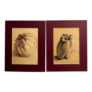 Vintage Pastel Still Life Drawings of Fruits and Vegetables For Sale