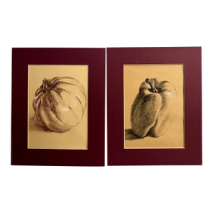 Vintage Pastel Still Life Drawings of Fruits and Vegetables