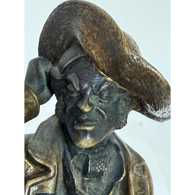 Portraiture Antique Continental Bronze Figure of an 18th-Century Gentleman, Shielding Eyes, on Marble Plinth — Austrian School, Circa 1900 For Sale - Image 3 of 12