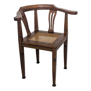 Art Nouveau Corner Oak Armchair with Raffia, 1920s For Sale