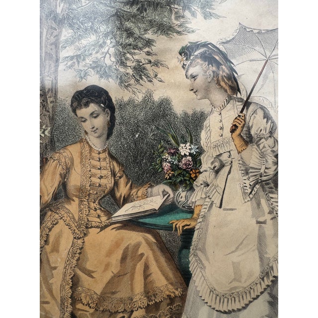 Late 19th Century 1871 La Mode Illustrée Hand-Colored French Fashion Plate No. 25 – Framed Victorian Parisian Print For Sale - Image 5 of 12