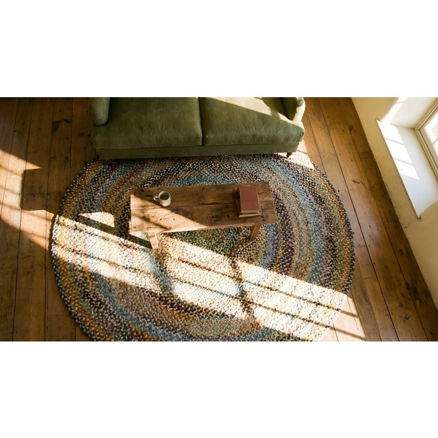 1930s Multicolor Abstract Folk Art Antique American Round Braided Rug 8' X 8' Cotton Carpet For Sale - Image 12 of 14