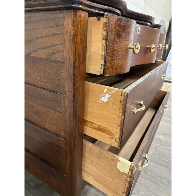 Antique Late Victorian Edwardian Serpentine Oak Dresser With Removable Mirror For Sale - Image 11 of 14