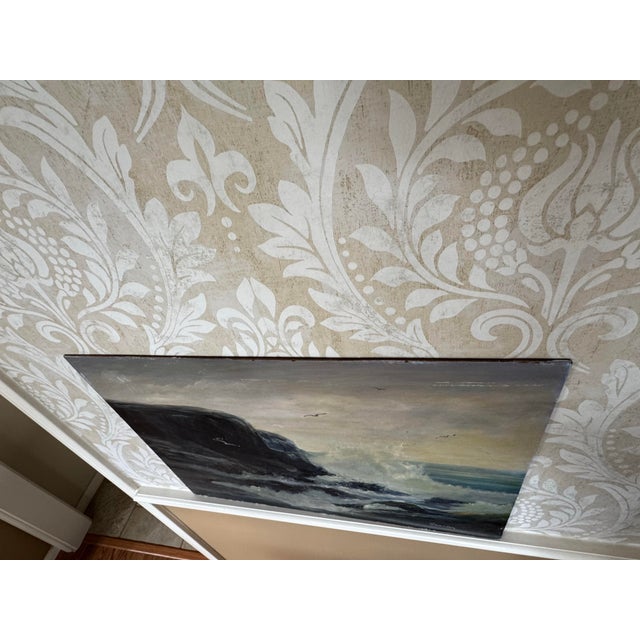 Sky Blue Vintage Monumental Moody Seascape Impressionist Original Oil Painting on Board, Sky Blue, Charcoal Gray For Sale - Image 8 of 12