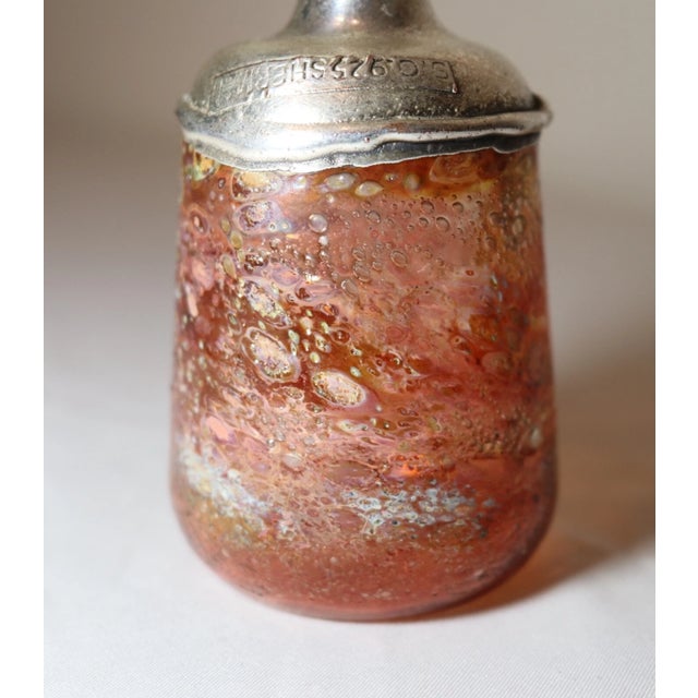 1970s Vintage Sherman Judaica Hand Blown Glass Vessel Bottle With Sterling Silver Lid For Sale - Image 5 of 11