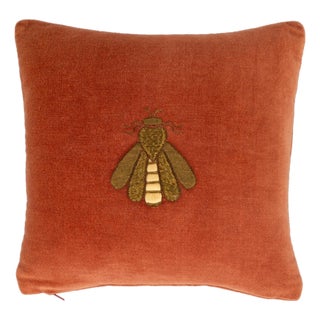 Red Bee Velvet Embroidered Throw Pillow Cover, 12 X 12 For Sale
