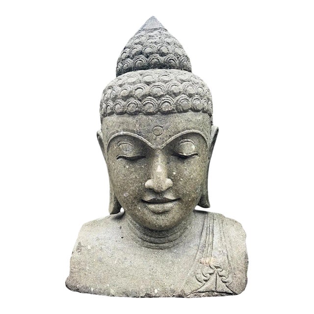 Vintage Stone Garden Buddha Bust Statue For Sale