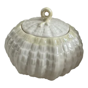 1980s Belleek Irish Porcelain Tridacna Yellow Covered Sugar Bowl