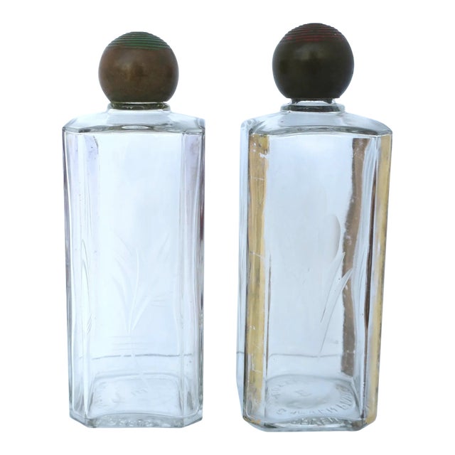 French Art Deco Glass Bottles From Paris, Pair For Sale