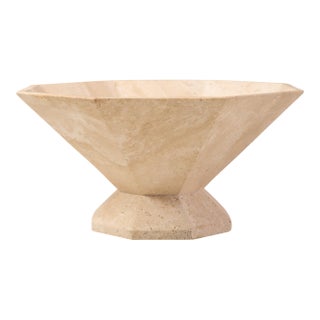 "Lane Hex" Decorative Pedestal Bowl by Montana Labelle in Natural Travertine Marble For Sale