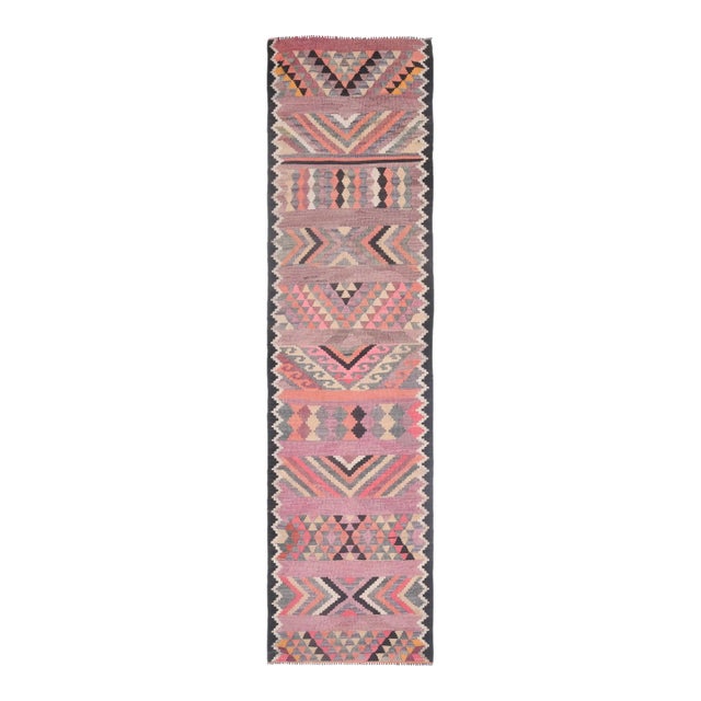 1970s Turkish Oushak Handmade Wool Cotton Pink Runner Rug For Sale