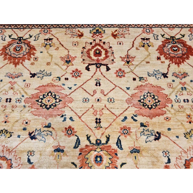 Vintage Persian Mahal Sultanabad Rug, Hand-Knotted Wool, Geometric Pattern, 9x12, Ivory & Blue For Sale - Image 16 of 18
