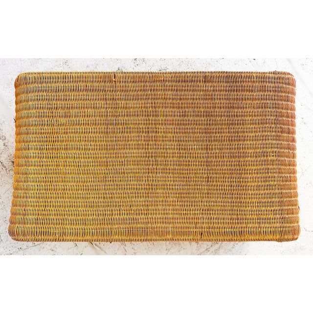 Vintage Coastal Woven Natural Wicker Waterfall Coffee Table For Sale In Miami - Image 6 of 7
