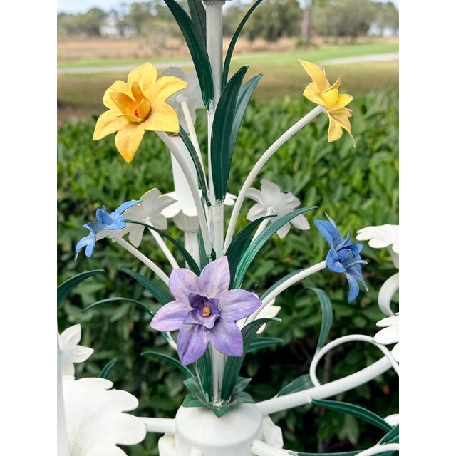 Vintage 5 Arm Tole Chandelier - 16" Wide For Sale - Image 4 of 12