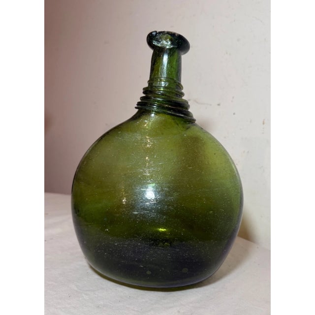 Antique 18th Century Hand Blown Middle Eastern Green Saddle Flask Bottle Jar For Sale - Image 9 of 11