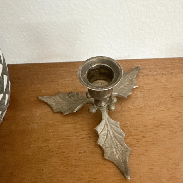 Restoration Hardware Holly Leaf Silver Candle Stick Holder India 2.5"H × 5"W