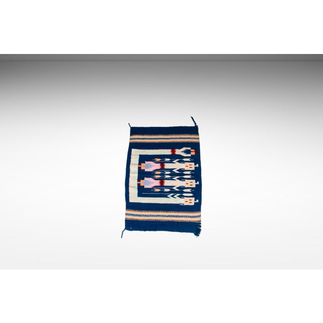 Vintage Native American Navajo Yei Hand-Woven Tapestry Throw Rug Wall Folk Art in Wool, Usa, C. 1970s For Sale - Image 4 of 18