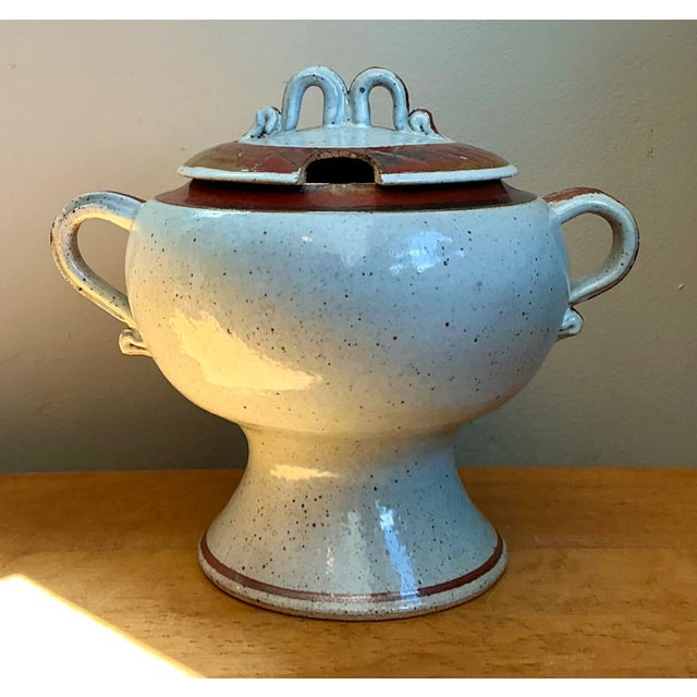 Mid-Century Modern Vintage Speckled Ceramic Footed Tureen For Sale - Image 3 of 12