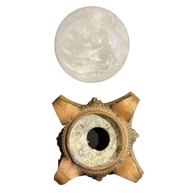 Bronze Early 1900s Bronze and Crystal Selenite Orb Mounts- Set of 2 For Sale - Image 8 of 9