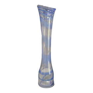 Vintage Modern Tall Blue Swirl Made in Rumania Art Glass Vase For Sale