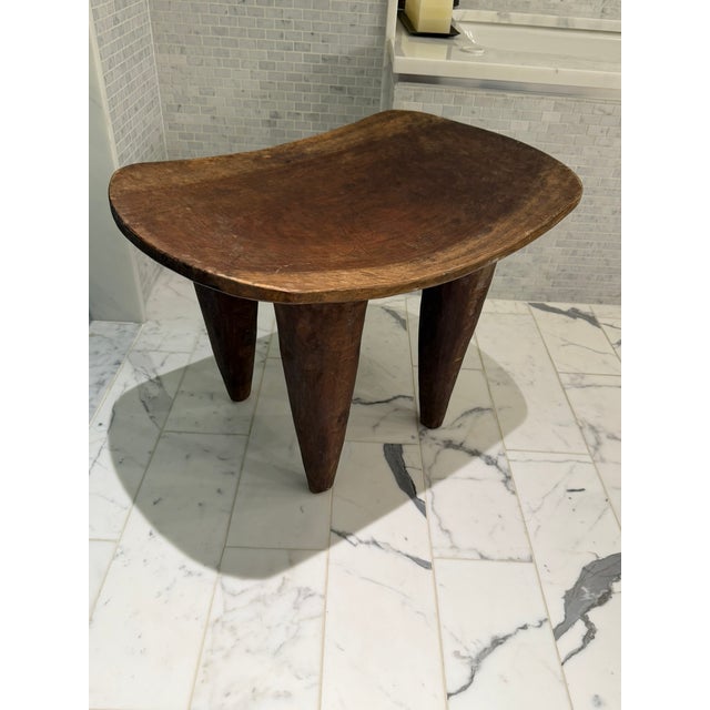Brown Rustic Hand‑Carved Wooden Stool – Organic Primitive Accent From Material Possessions Chicago For Sale - Image 8 of 9