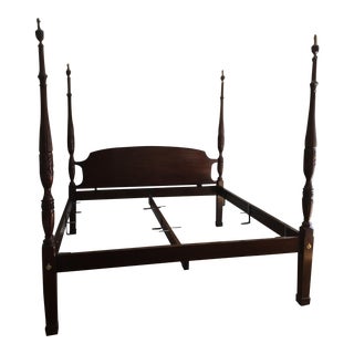 Vintage 1980s Henkel Harris Rice Carved Mahogany Bed For Sale