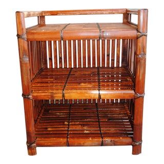 Mid 20th Century Three Tier Burnt Bamboo Bookcase For Sale