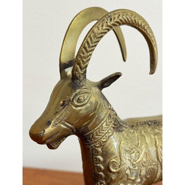 Metal Vintage Etched Brass Ram Figure For Sale - Image 7 of 8
