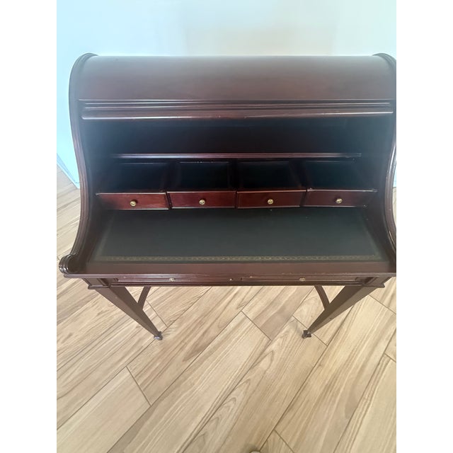 Wood Tambour Roll Top-Bombay Secretary Desk For Sale - Image 7 of 7