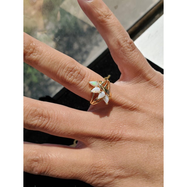 Pear Shaped Opal Ring 10k Yellow Gold, Size 4 For Sale - Image 4 of 5