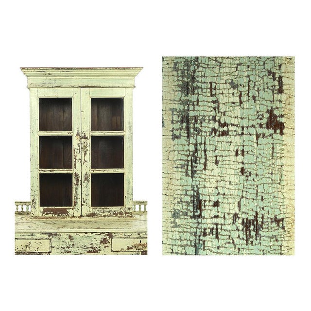 Glass Cabinet with Shelf and 2 Drawers in Patinated Wood, 1940s For Sale - Image 3 of 6